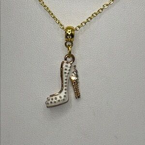 Artisan Handmade Gold Plated White Enamel CZ Shoe Charm Necklace